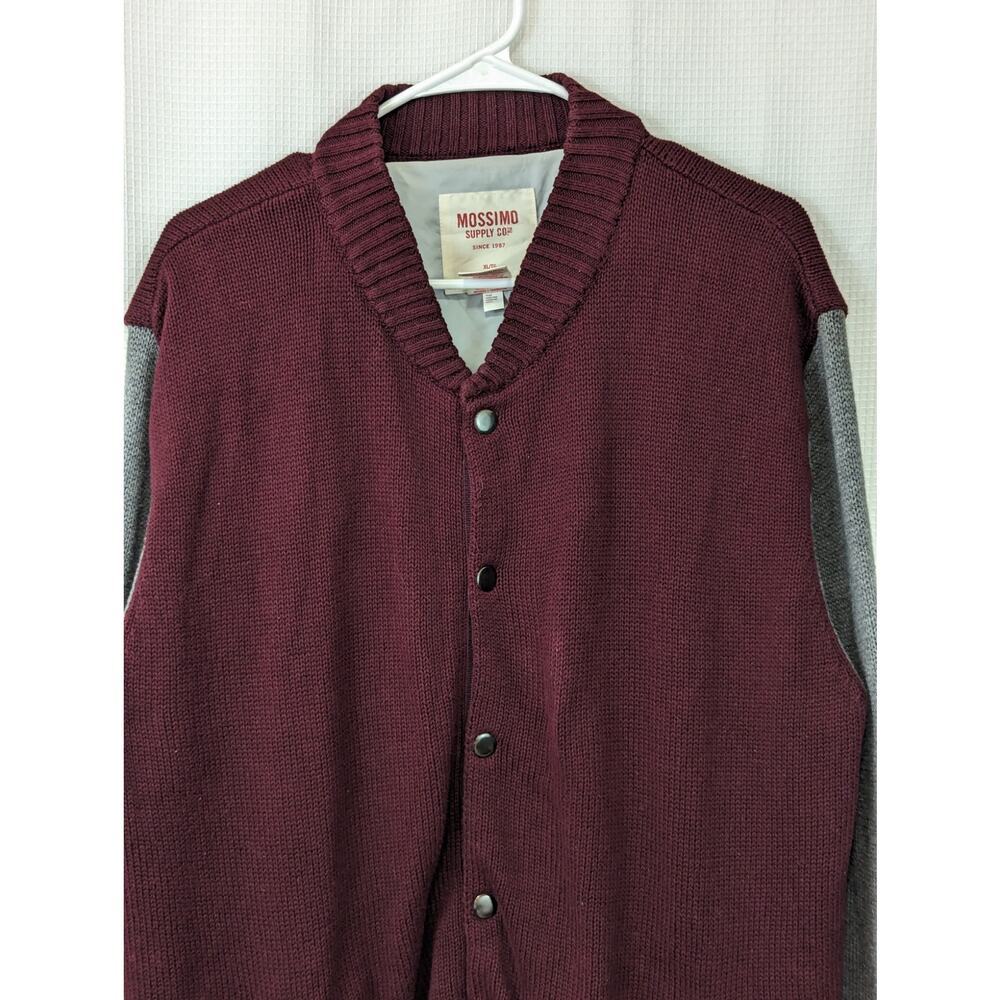 MOSSIMO! BURGUNDY RED & DOVE GRAY VARSITY CARDIGAN SWEATER! SZ XL - Picture 3 of 9